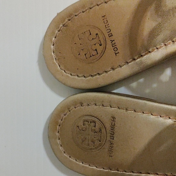 Tory Burch Metallic Gold Tumbled Miller Sandals Size 10 - Picture 7 of 11